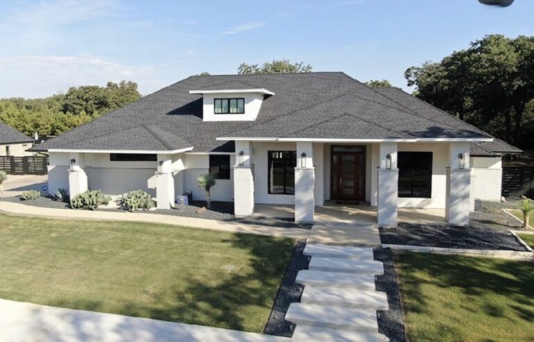 GAF shingle, class 4, modern home, charcoal color shingle roof